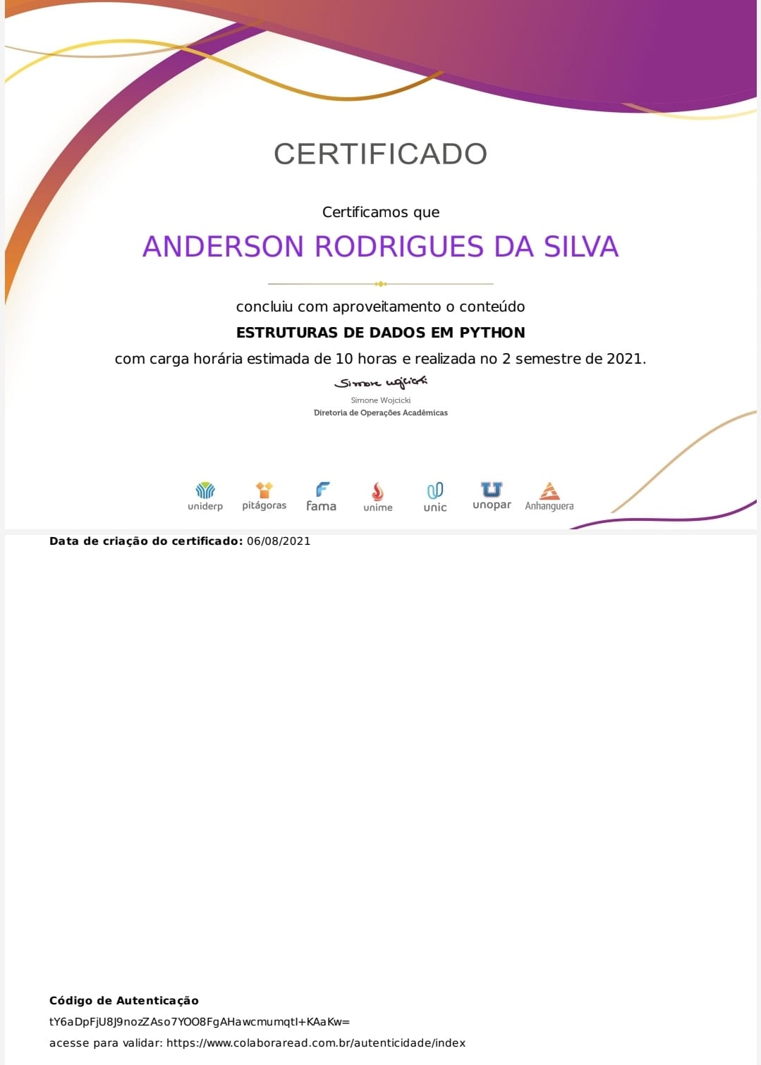 certificado de estrutura de dados em Python
